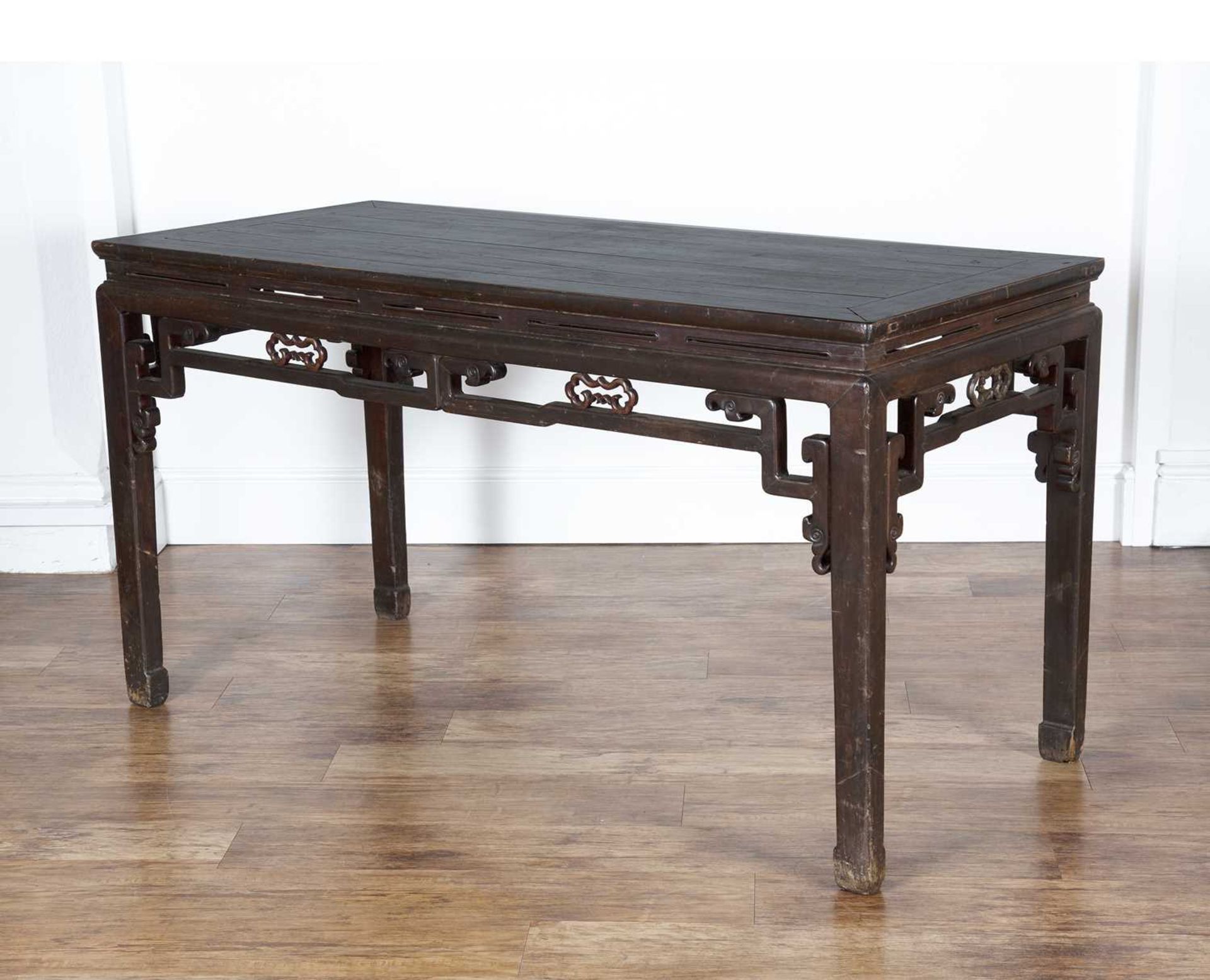 Stained hardwood altar table Chinese, early 20th Century carved in the Ming style with ruyi to the