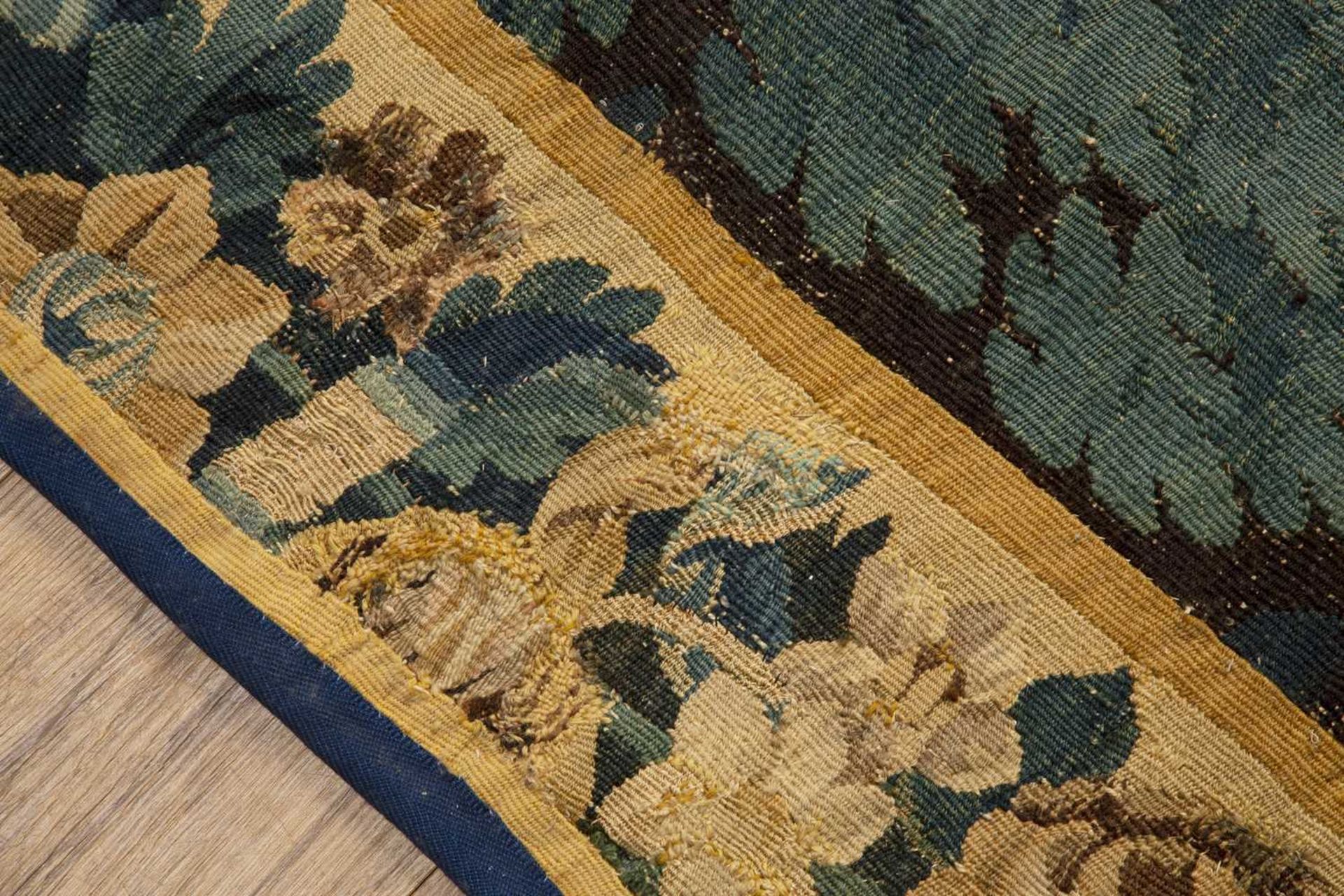 Aubusson tapestry late 17th Century, handwoven in wool and silk with a pastoral landscape, ' - Image 6 of 9