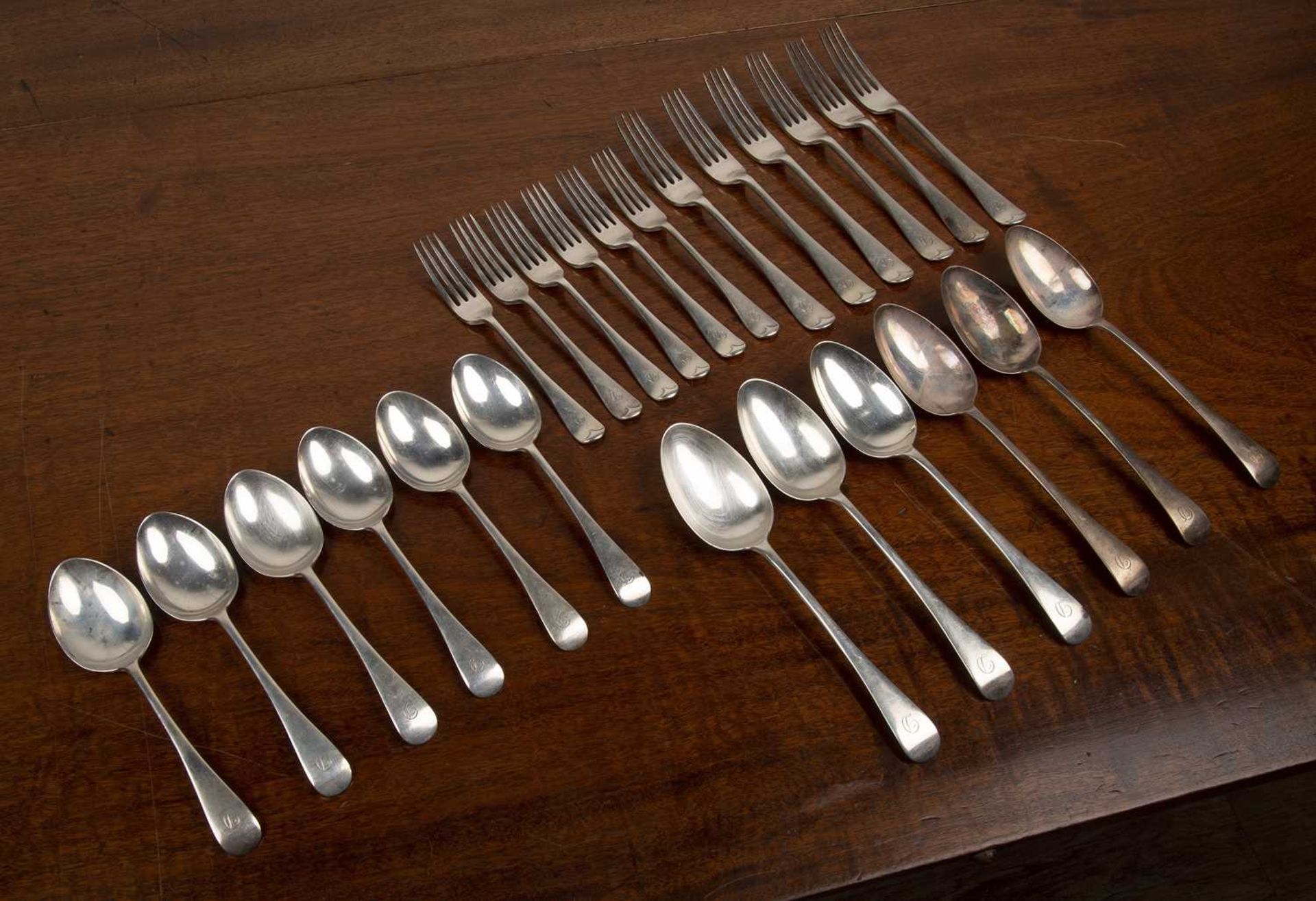 Collection of silver flatware comprising of: six forks 17cm overall, six larger forks 20.5cm