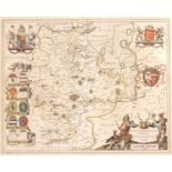 Antiquarian map Jan Jansson (Cartographer) of Huntingdonshire originally published in 1647, German