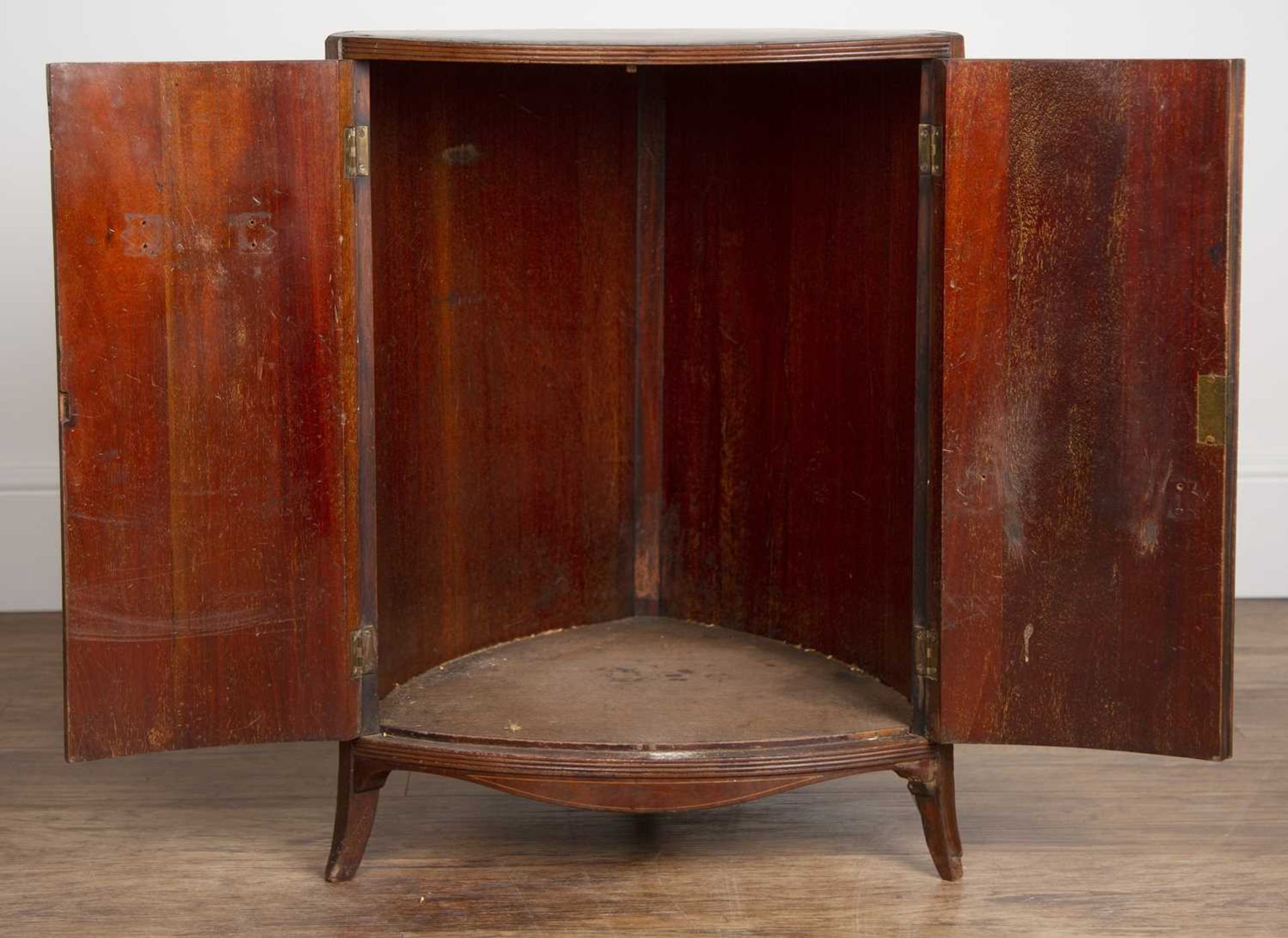 Mahogany and inlaid triangular cupboard 19th Century, with two panel doors, 49cm across x 69cm - Image 4 of 5