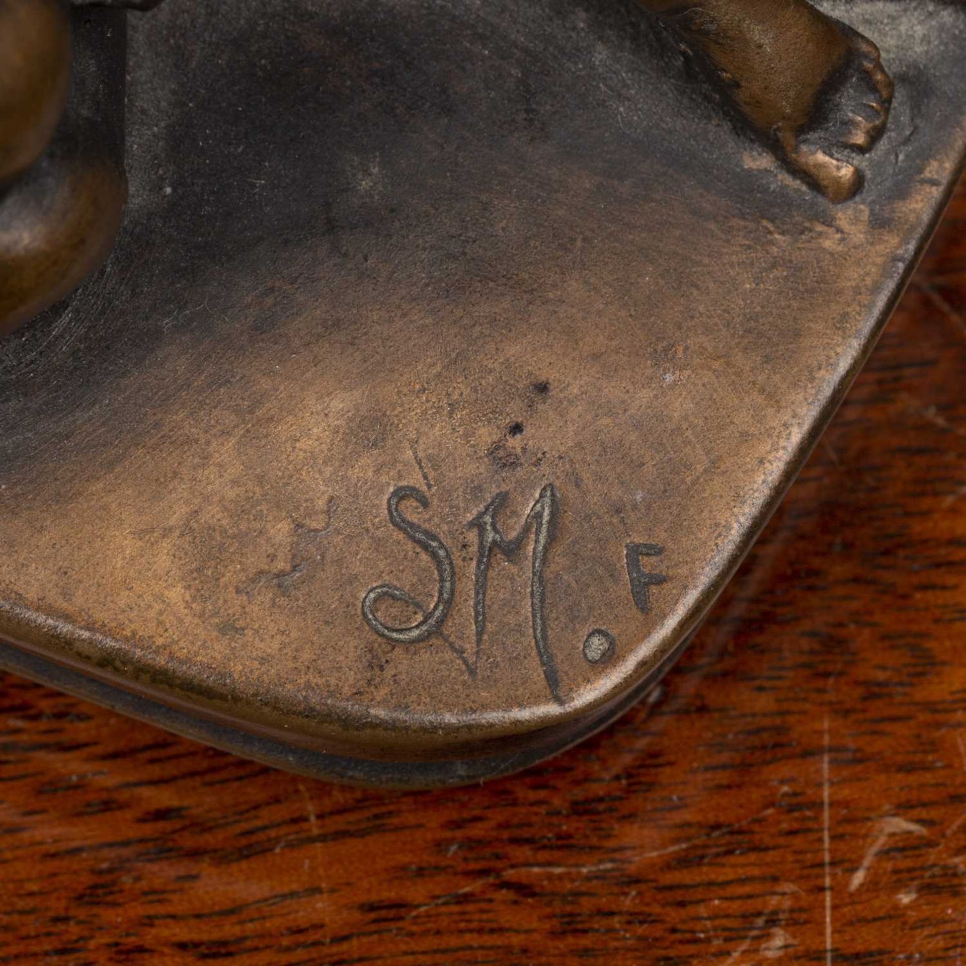 Pair of Paktong candle sticks 19th Century, on square bases, 14.5cm high, together with a bronzed - Image 3 of 3