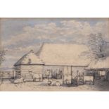 J Price of Dulford (fl 1850-1880) A farmyard scene, pen, ink and watercolour wash, 17cm x 25cm,