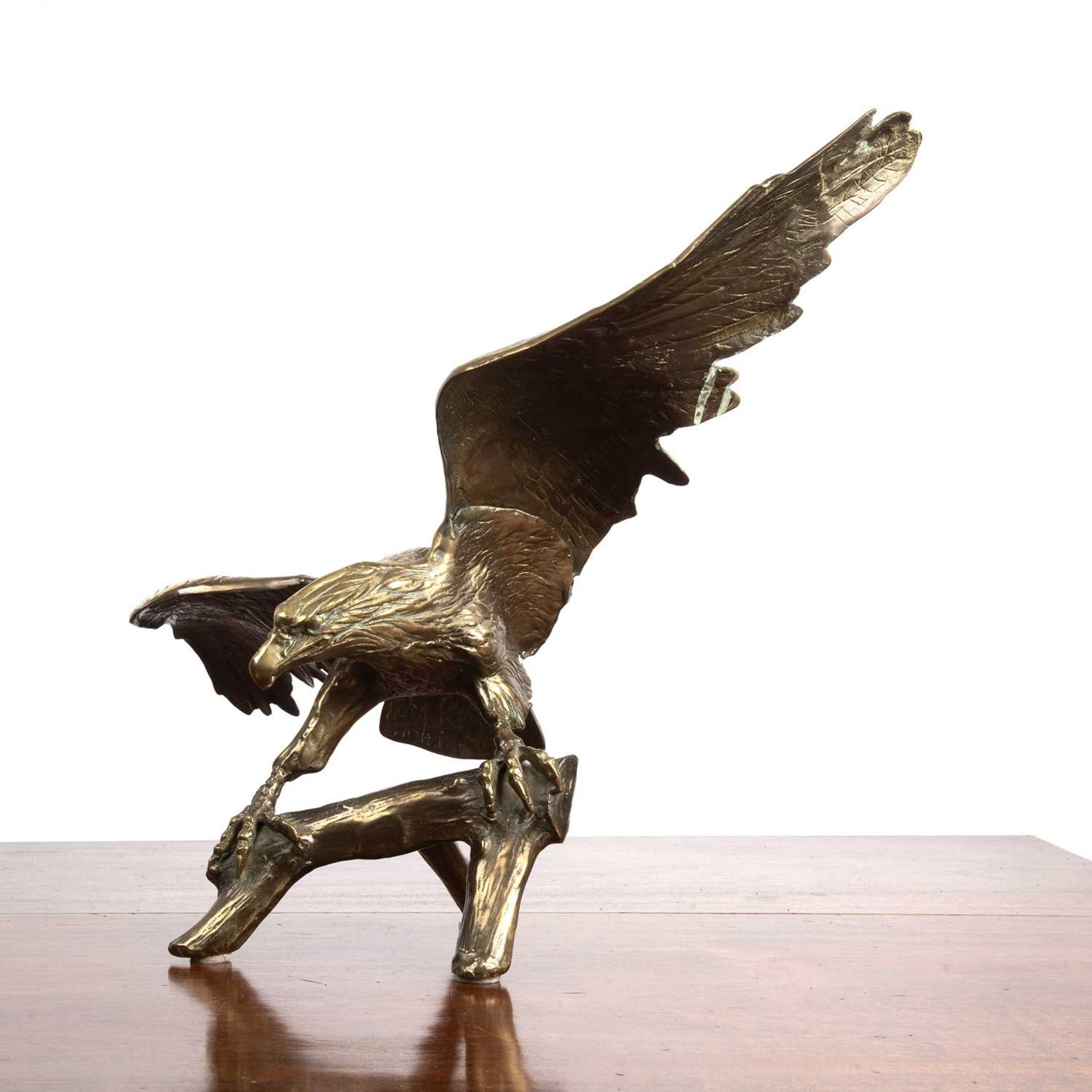 Gilded bronze eagle depicted perched on a tree branch with its talons spread, 71.5cm acrossAt - Image 2 of 3