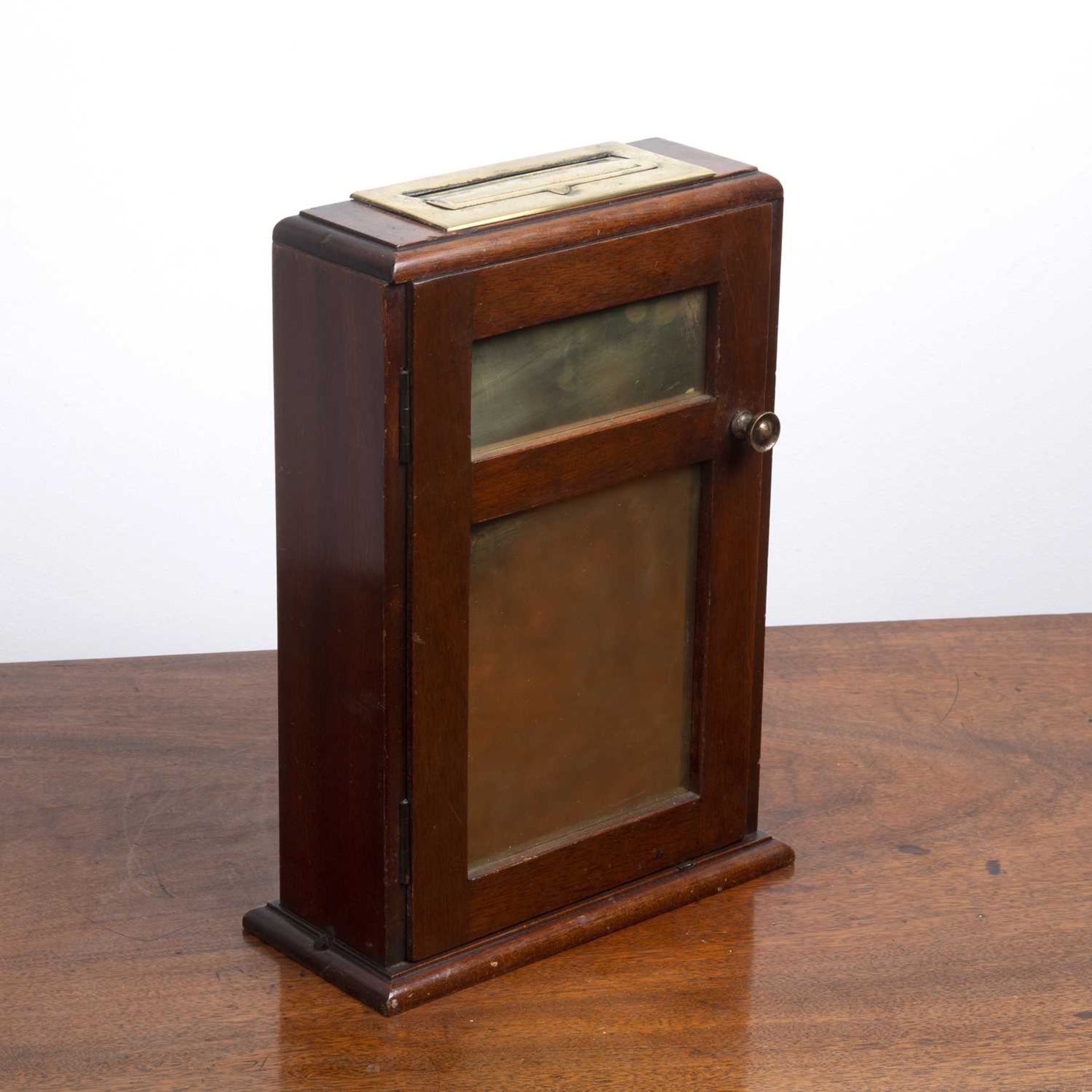 Mahogany and brass fronted ballot/vote box late 19th/early 20th Century, 25cm wide x 34cm high x