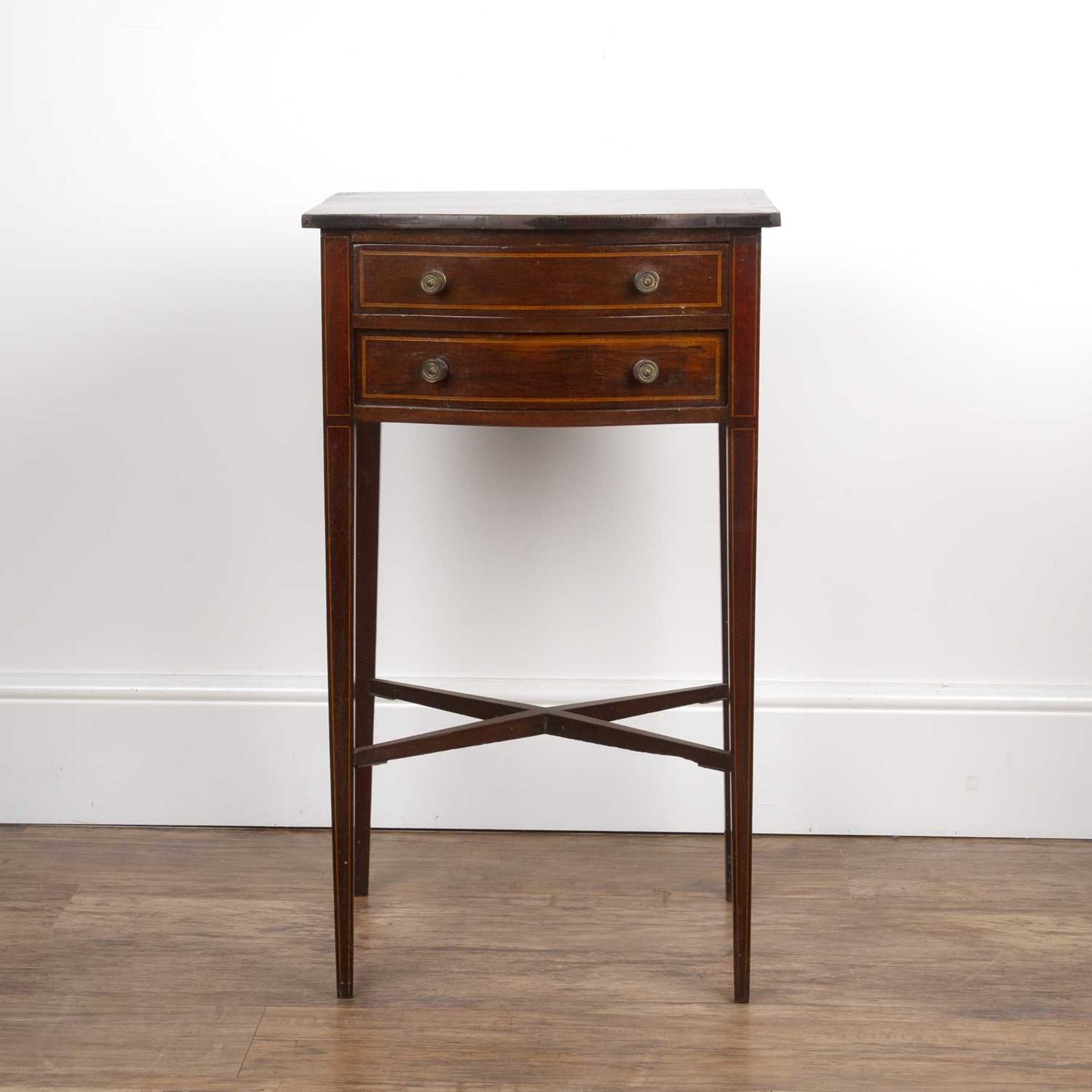 Mahogany and inlaid side table Edwardian, fitted two drawers with gilt metal handles, 42.5cm wide