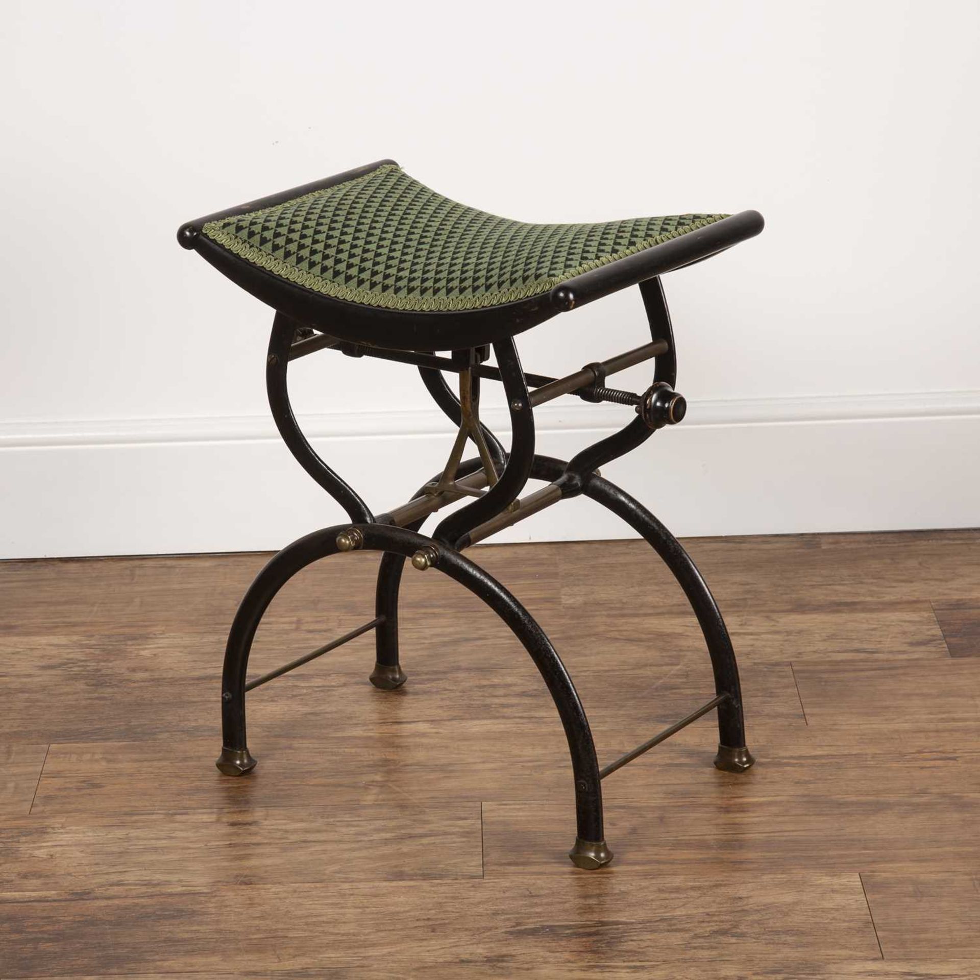 C H Hare & Son Patent stool with rise and fall action, the top with green upholstered seal, cast - Bild 3 aus 3