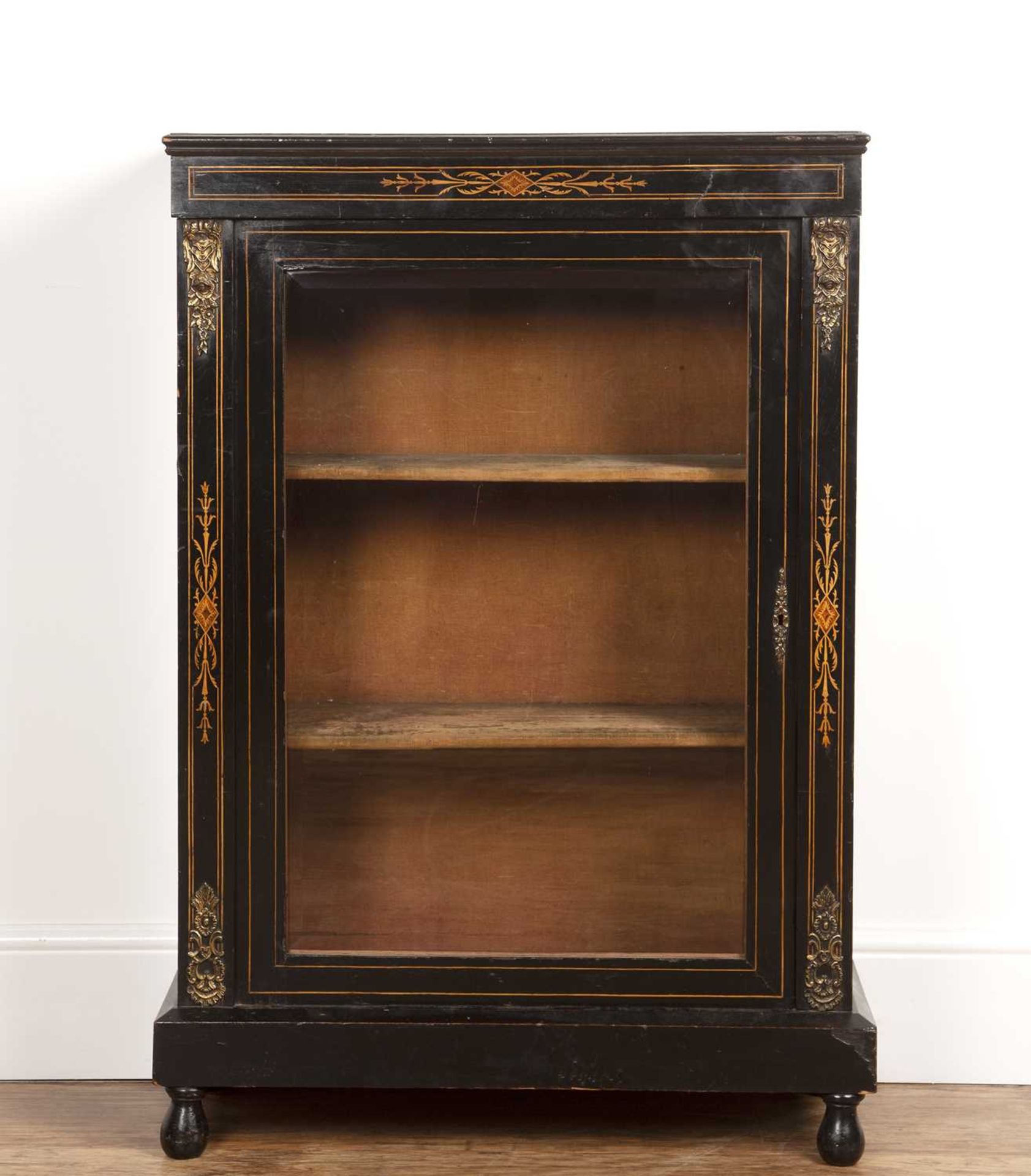 Ebonised side cabinet 19th Century, with gilt metal mounts and line inlay, 71.5cm wide x 29cm deep x