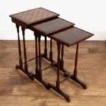 In the manner of Gillows Victorian, nest of three rosewood tables, the largest table with a chess or