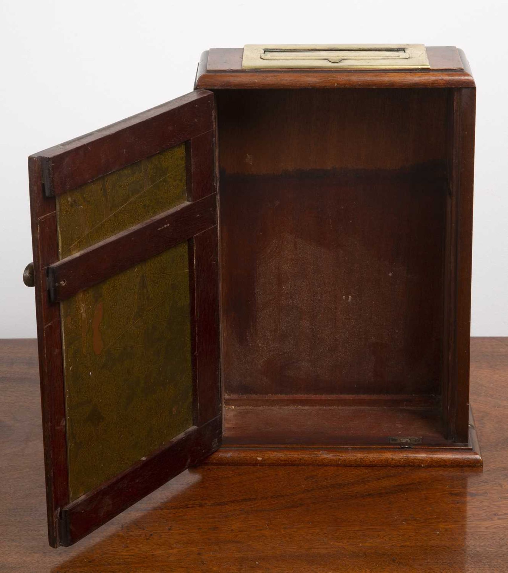 Mahogany and brass fronted ballot/vote box late 19th/early 20th Century, 25cm wide x 34cm high x - Image 4 of 5