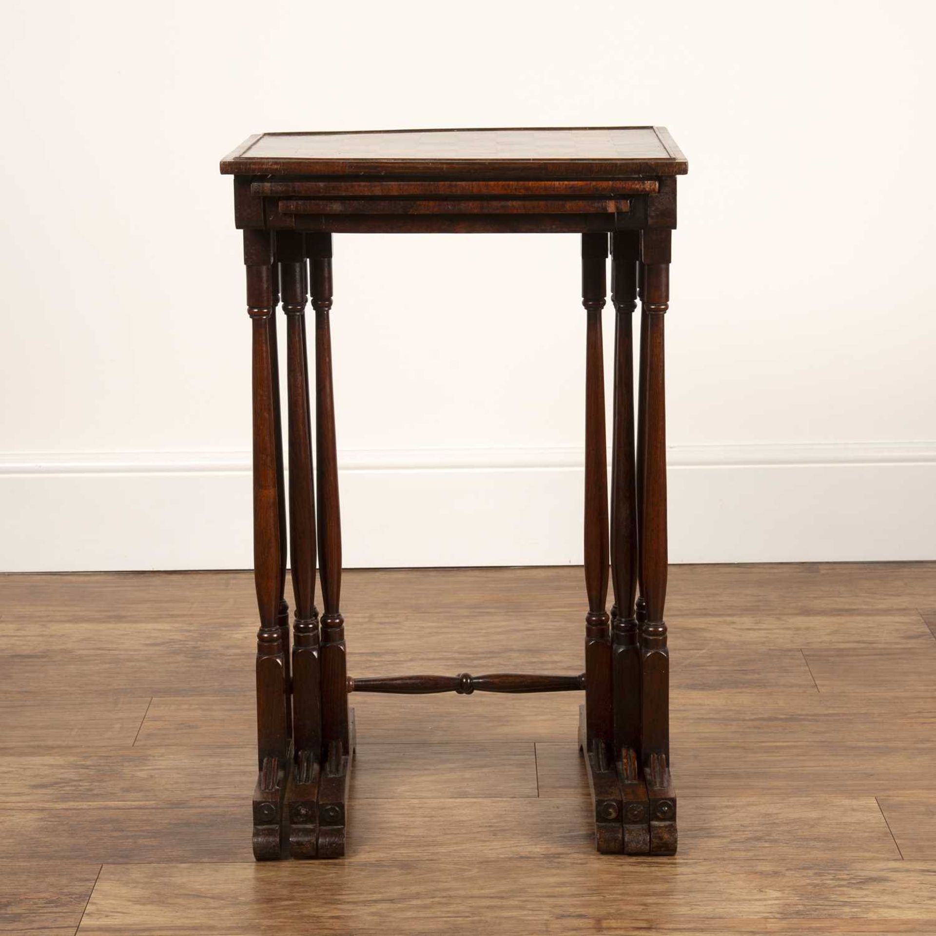 In the manner of Gillows Victorian, nest of three rosewood tables, the largest table with a chess or - Image 2 of 3