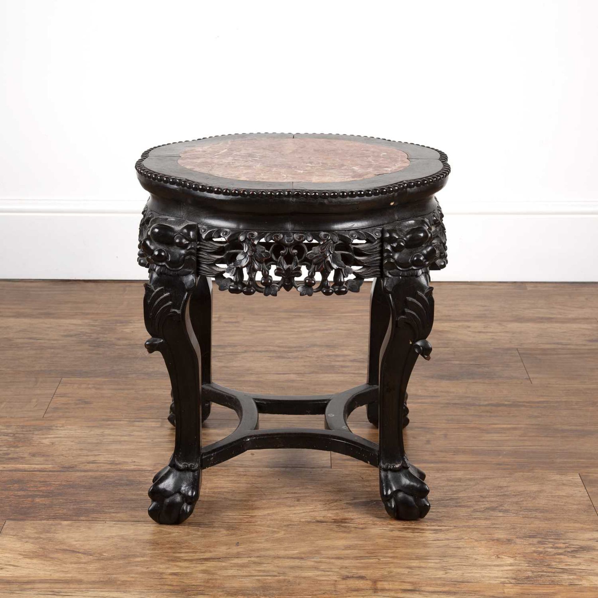 Marble top fishtank stand Chinese, circa 1900, with carved under tier and legs, 46.5cm highAt