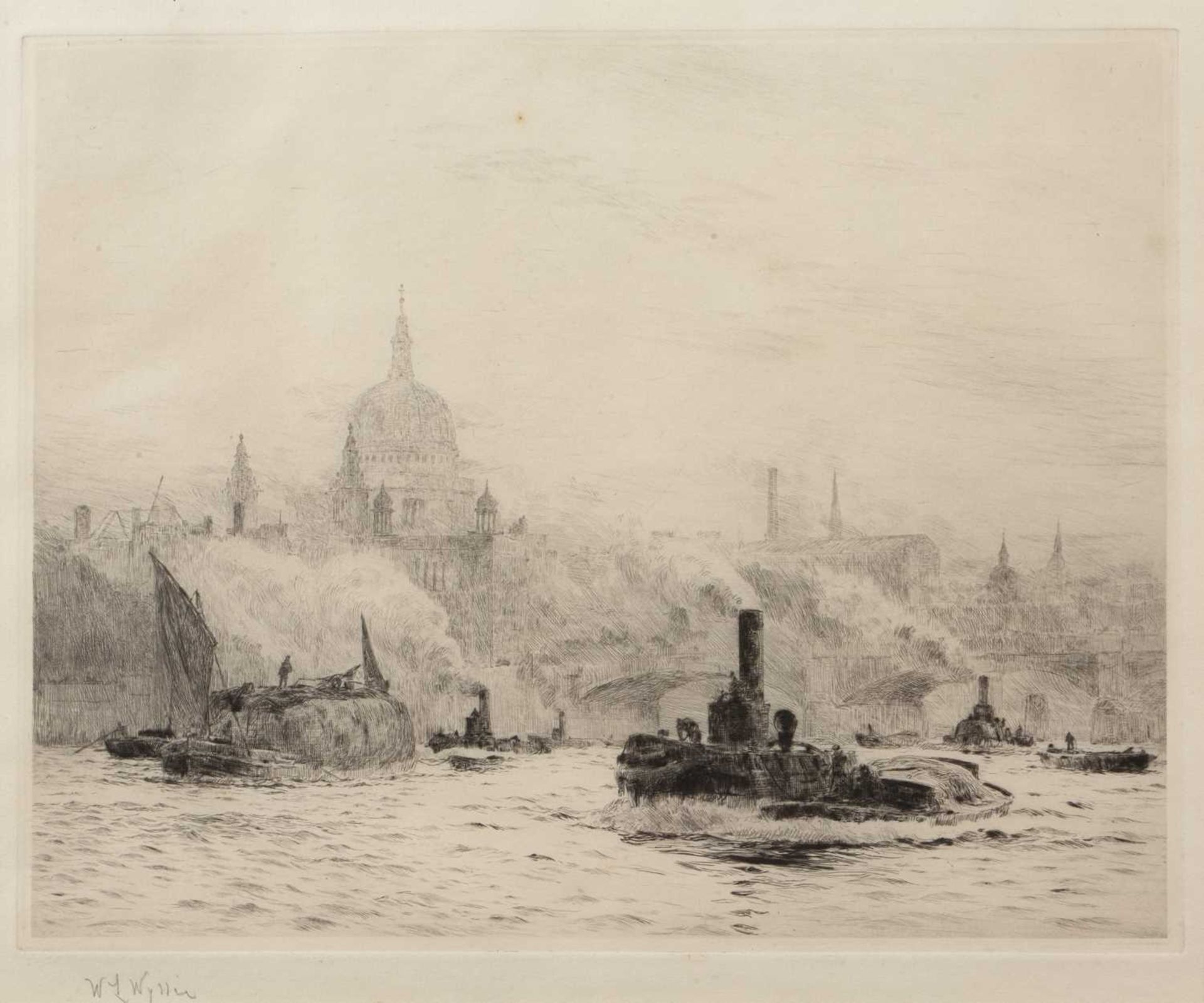 William Lionel Wyllie (1851-1931) 'Untitled view of the Thames, London', etching, signed in pencil