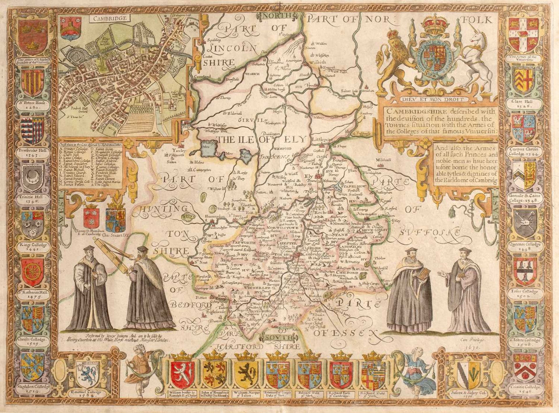 Coloured map of Cambridgeshire Speede (John) described with the devision (sic) of the Hundreds, - Bild 3 aus 4