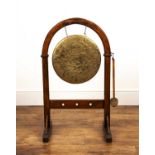 Gothic oak gong and stand 19th Century, 90cm high overall, 49cm acrossWith some old repairs,