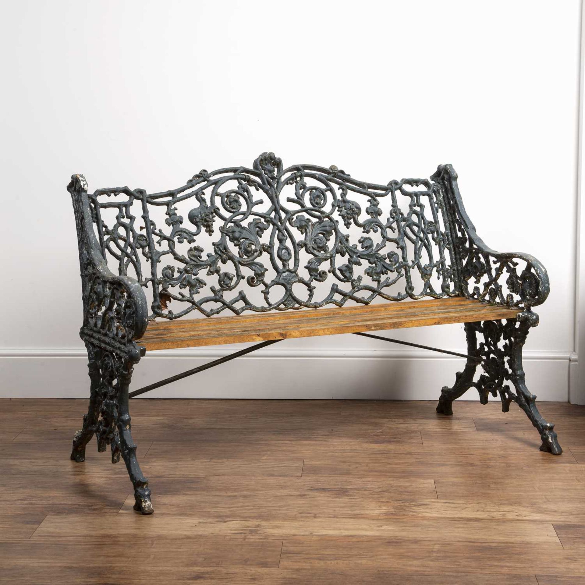 Cast iron garden bench 19th Century, in the Coalbrookdale 'rustic pattern', the back and side panels - Image 2 of 2