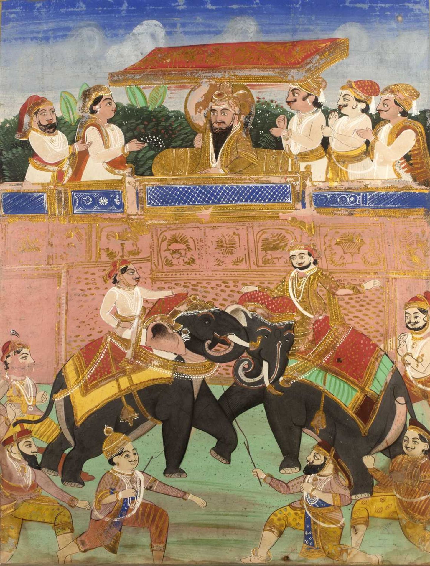Elephant related pictures Indian, the first depicting Mohammed Adil Shah, Sultan of Bijapur and