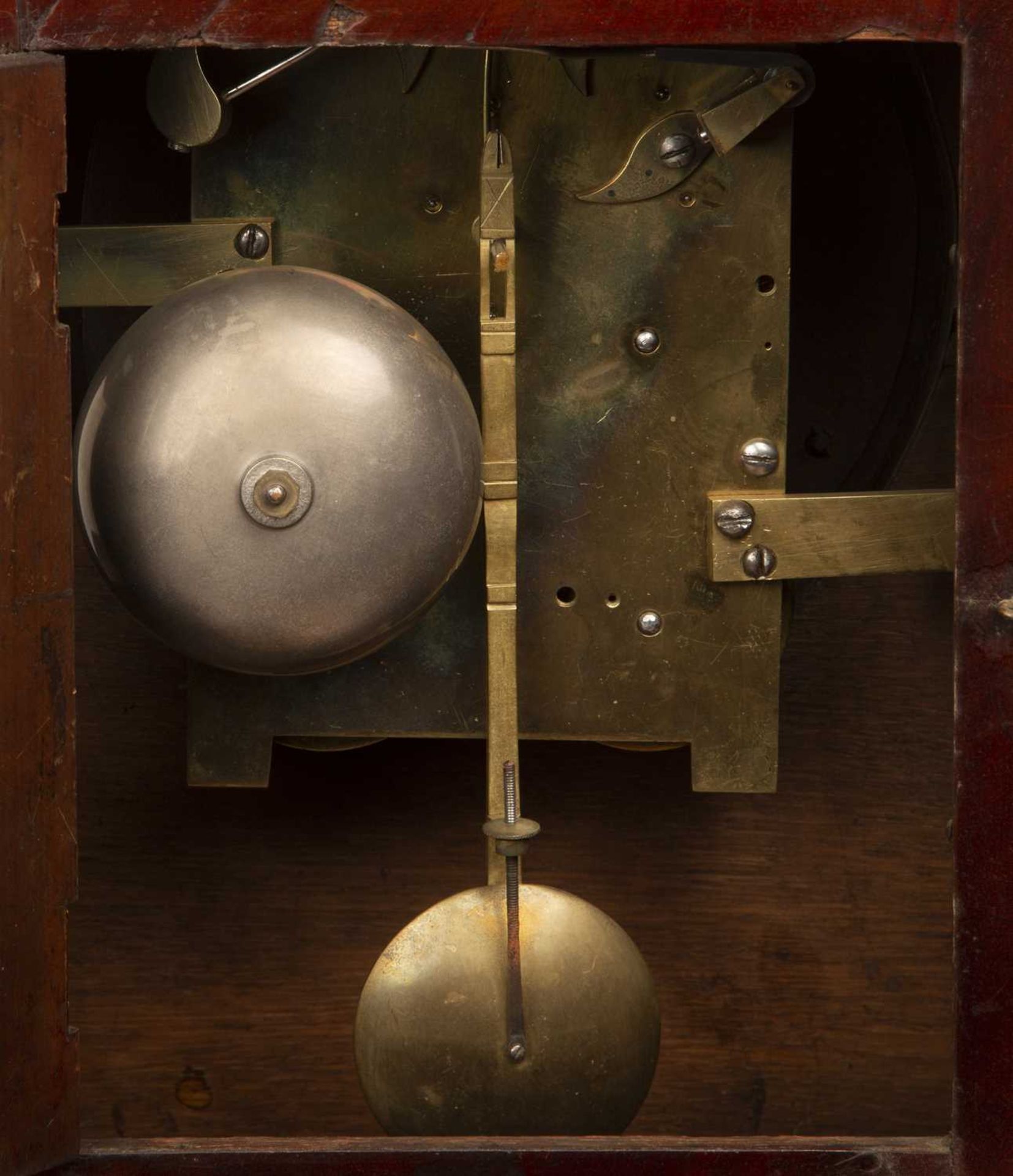 Mahogany cased bracket clock and later bracket Victorian, the painted dial with Roman numerals, with - Image 4 of 5