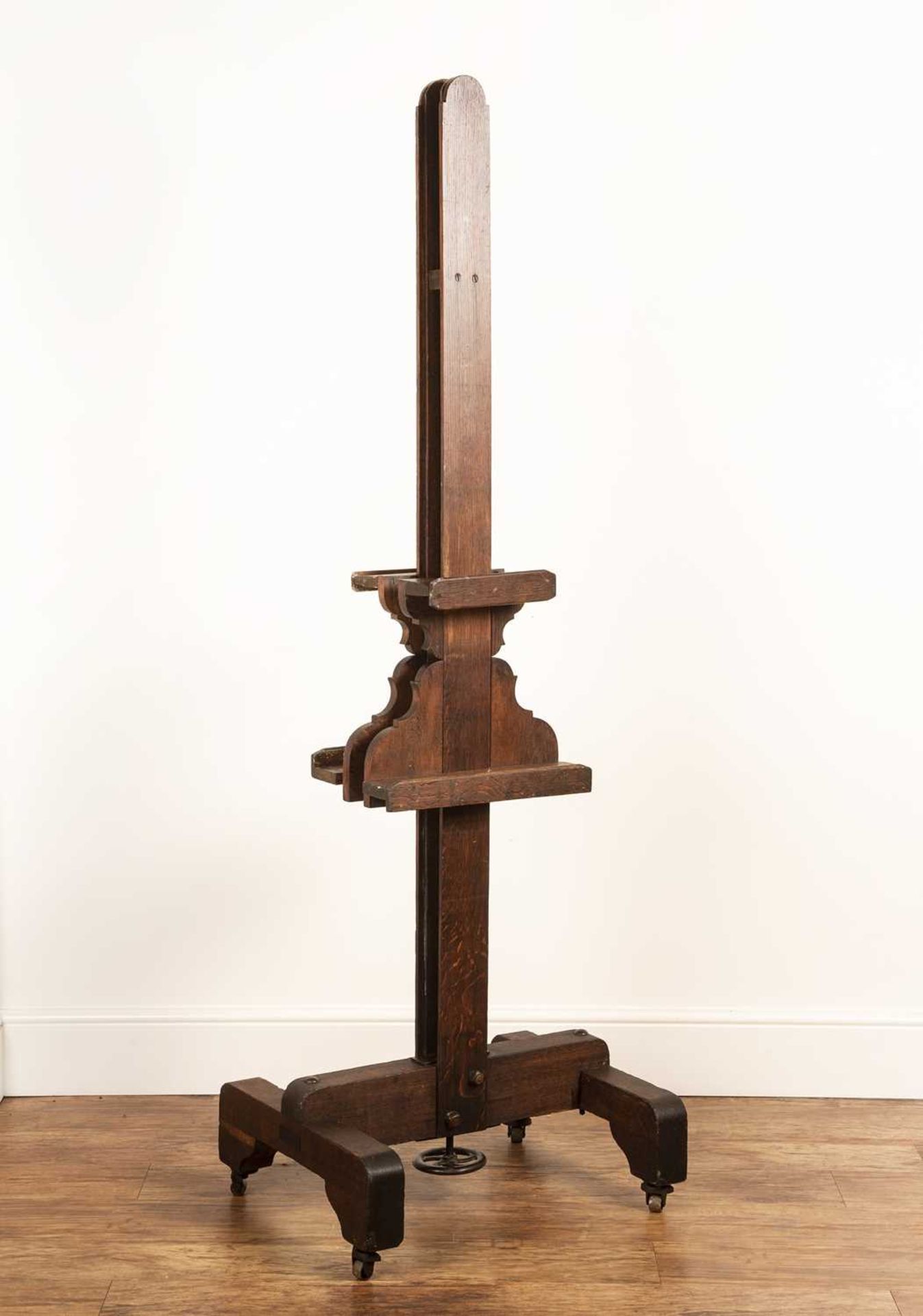 Oak artist's easel 19th Century, probably French, double-sided with adjustable height lever, 191cm