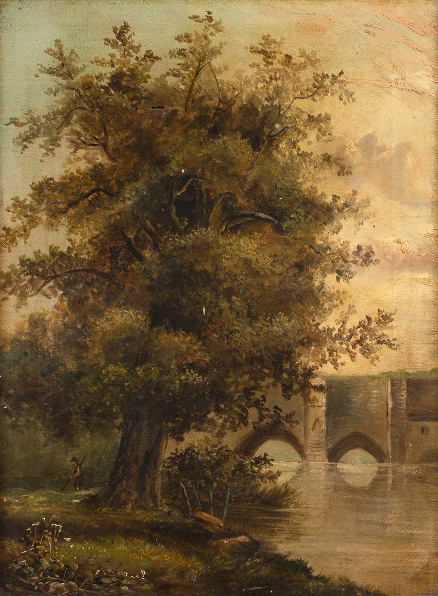 Late 19th/early 20th Century English School 'Study of a figure in a river landscape', oil on canvas,