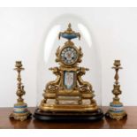 Phillipe H Mourey (P.H. Mourey) three piece clock garniture set French, 19th Century, gilt metal