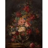 20th Century Continental School 'Untitled still life of flowers' on black ground, oil on panel,
