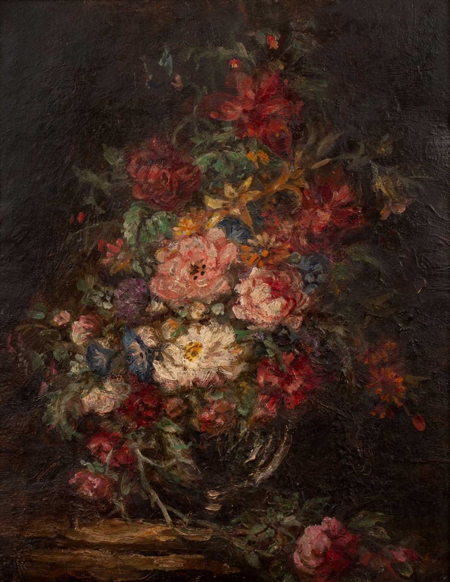 20th Century Continental School 'Untitled still life of flowers' on black ground, oil on panel,