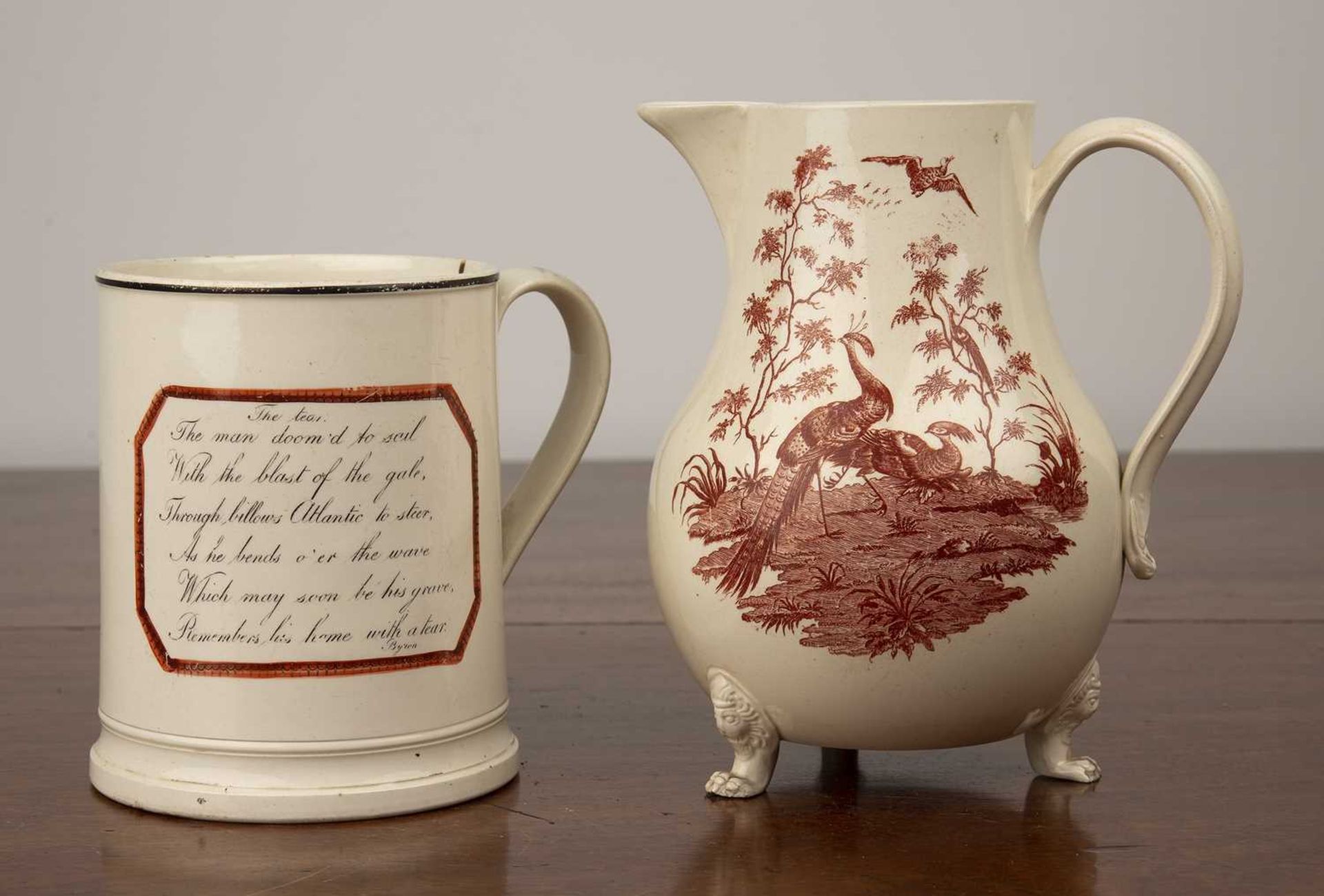 Creamware jug and a Masonic creamware frog mug 18th/19th Century, the jug transfer printed with - Image 2 of 3