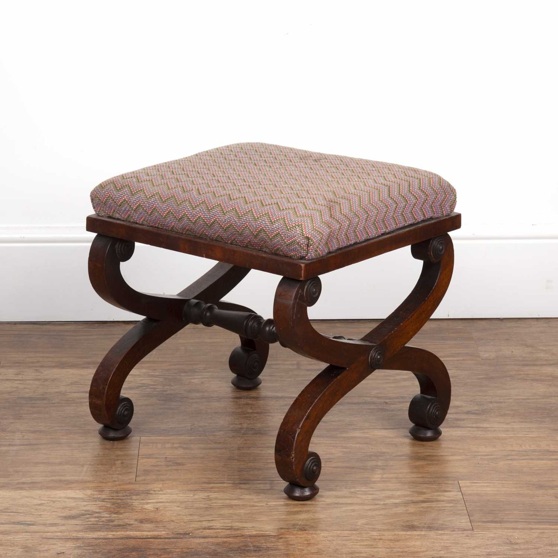 Mahogany 'X' frame stool 19th Century, with tapestry cover, 36cm x 40cm x 41cm highSome wear, marks, - Image 2 of 4