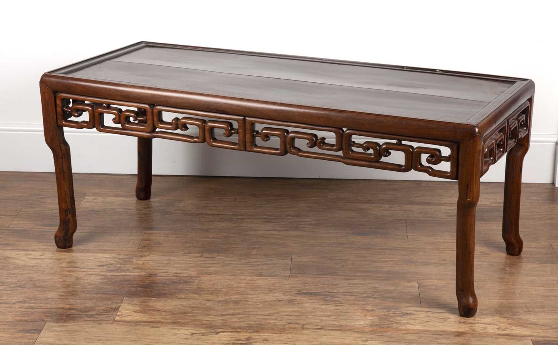 Chinese Hardwood low table 19th Century, with scroll frieze and shaped supports, 127cm long, 56cm - Image 3 of 5