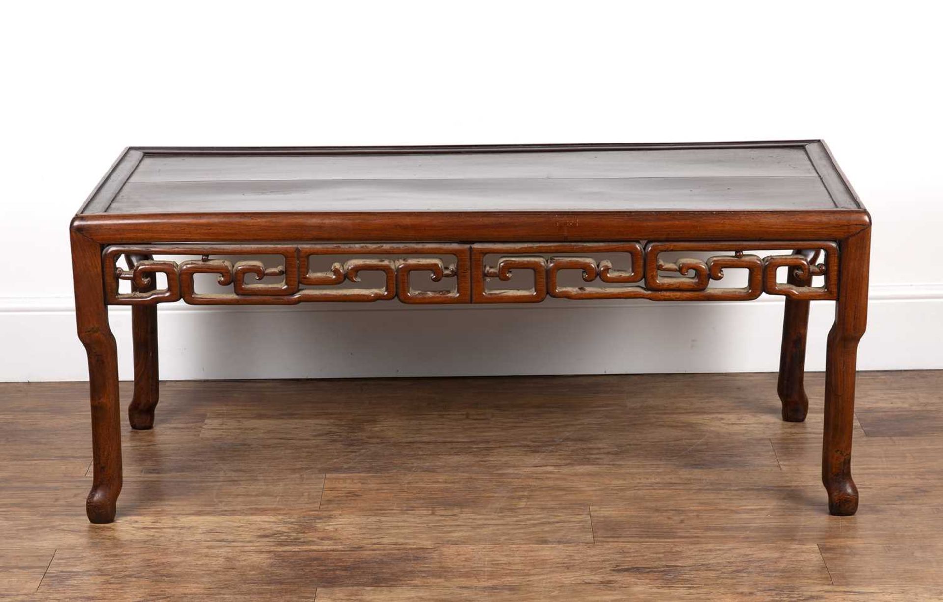 Chinese Hardwood low table 19th Century, with scroll frieze and shaped supports, 127cm long, 56cm - Image 4 of 5