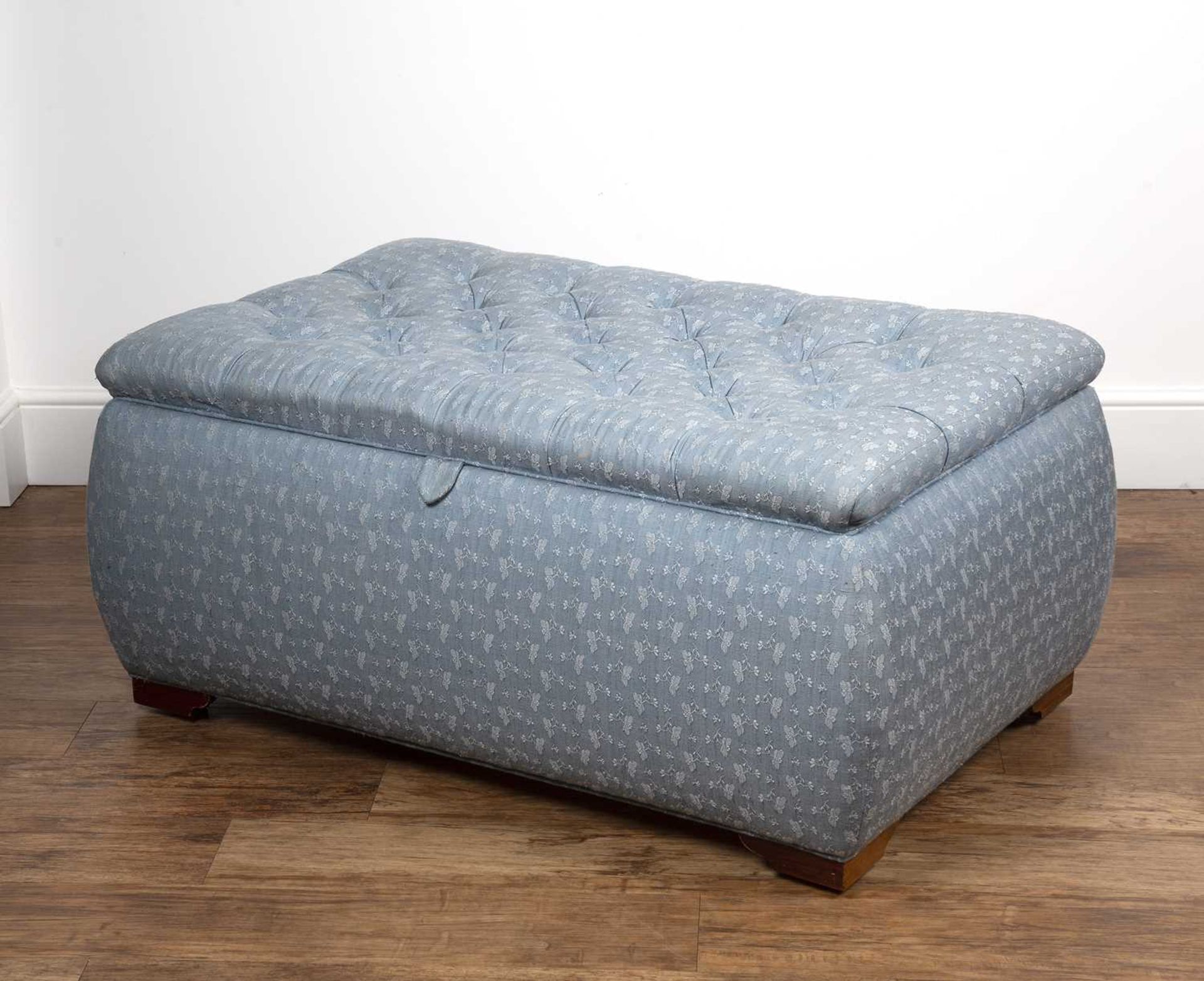 Large contemporary blue button upholstered ottoman with a lift up cover, 110cm wide x 72cm deep x - Image 2 of 5