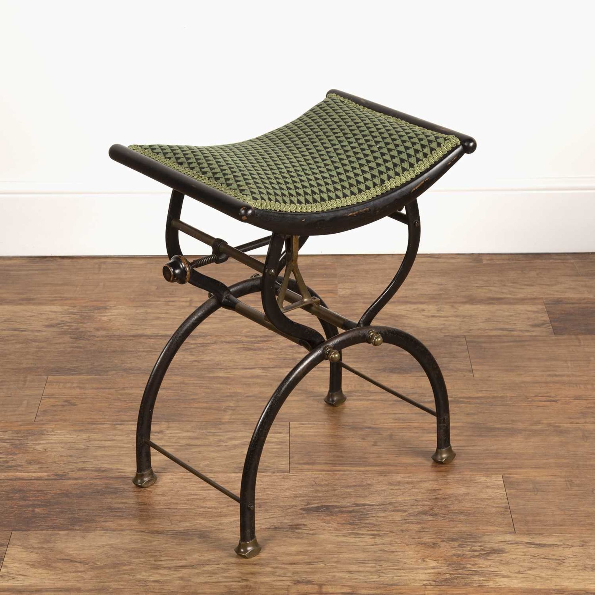 C H Hare & Son Patent stool with rise and fall action, the top with green upholstered seal, cast - Image 2 of 3