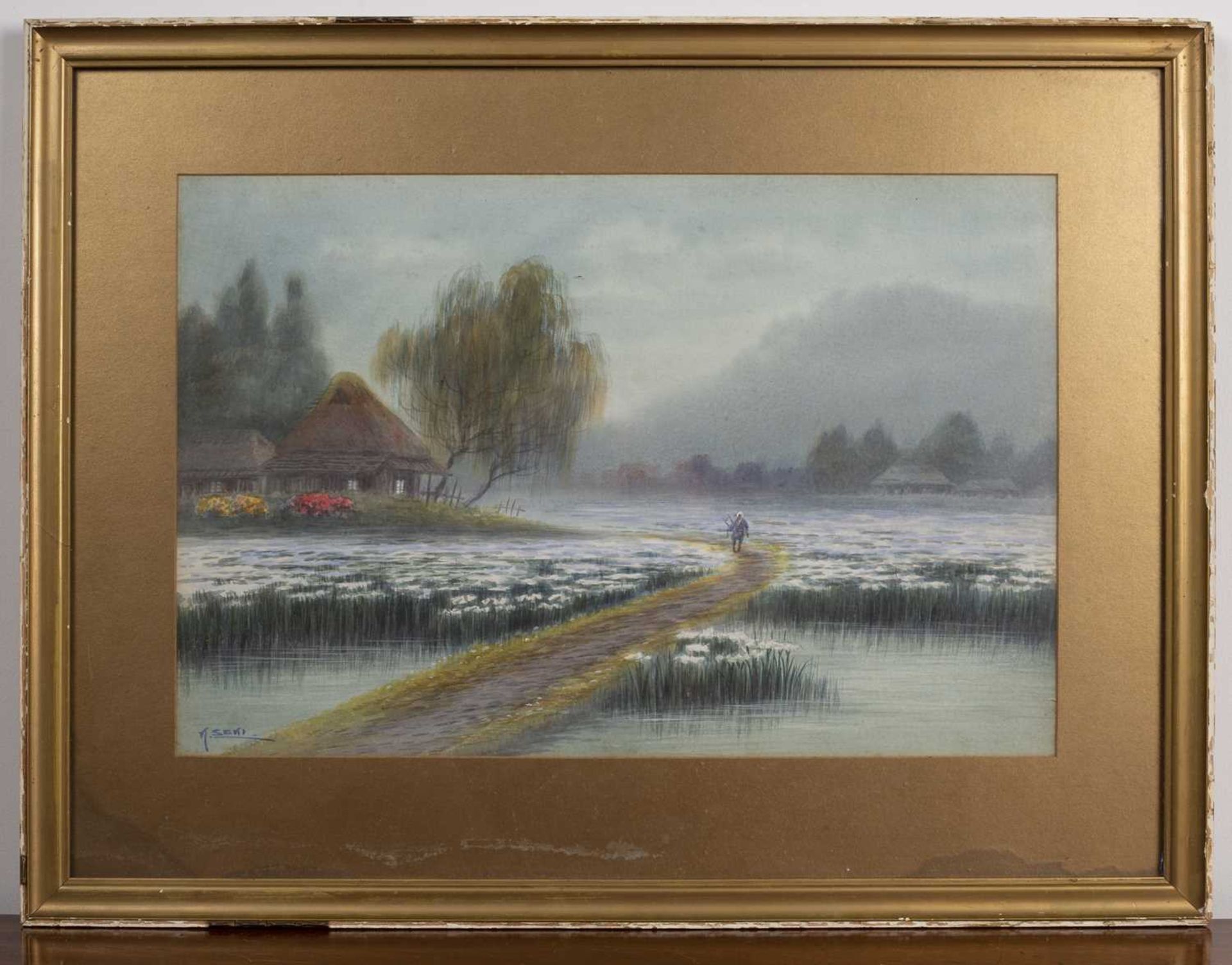 K. Seki (Japanese, 20th Century School) 'Japanese Landscape', watercolour, signed lower right, - Bild 2 aus 3