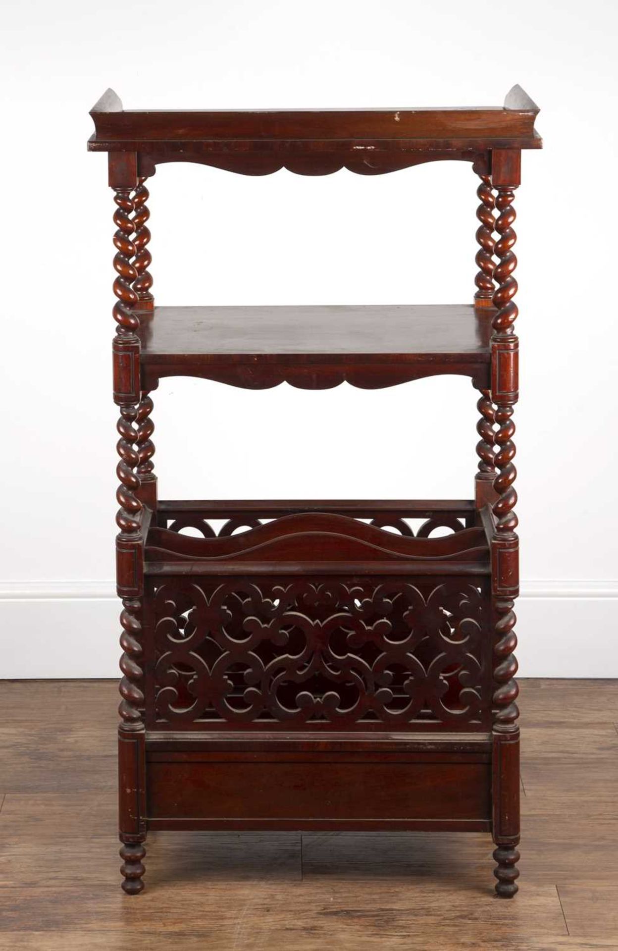 Mahogany etagere 19th Century, with spiral twist columns and fitted drawer to the base, 60cm wide - Image 4 of 5