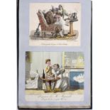 A Victorian oblong scrapbook containing a collection of printed French political cartoons and