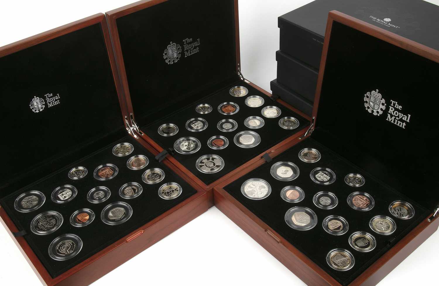 Three Royal Mint United Kingdom Premium Proof coin sets to include 2019, 2020 and 2021, all as new