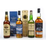 Four bottles of whiskey to include Glenlivet 12 year old single malt, Talisker Sky single malt,