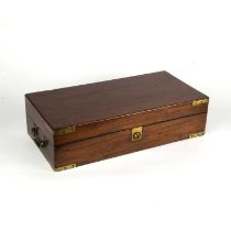 A 19th century mahogany campaign box with brass carrying handles, later converted to a writing