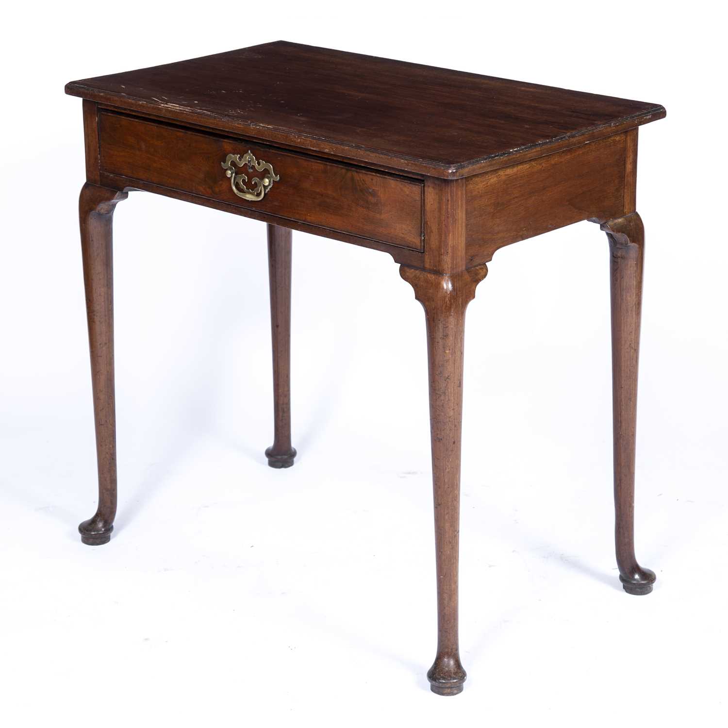 A George III mahogany single drawer side table with turned legs and pad feet, 75cm wide x 45cm - Image 3 of 6