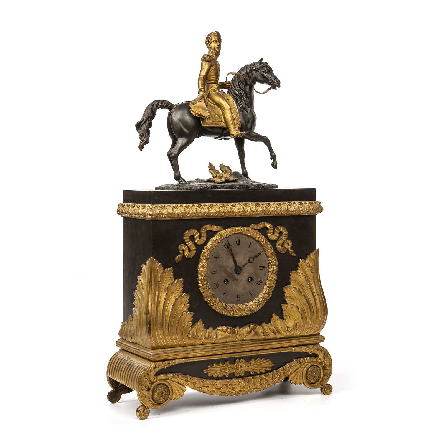 A 19th century French mantel clock with silvered Roman dial, drum movement with silk suspension - Image 2 of 4