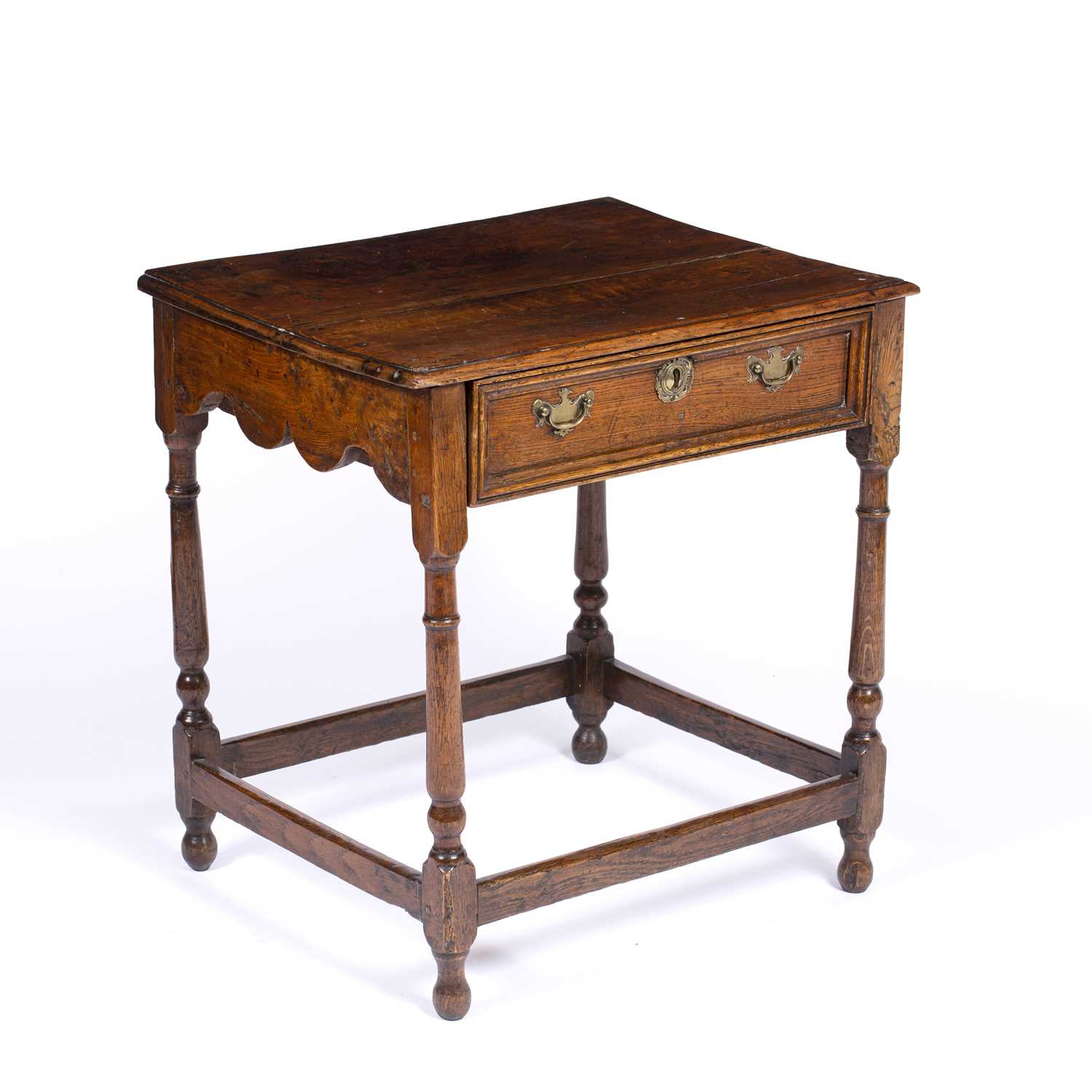 An 18th century oak single drawer side table with turned supports, 61cm wide x 47cm deep x 64cm - Image 2 of 6