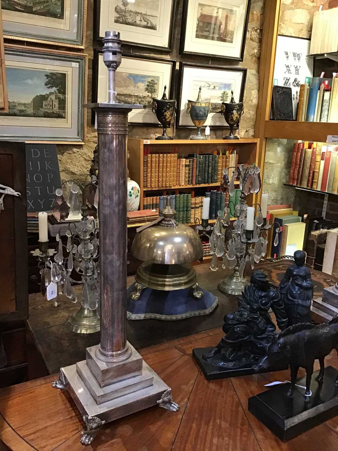 A large pair of silver plated table lamps of corinthian column form on stepped bases with paw - Image 12 of 12