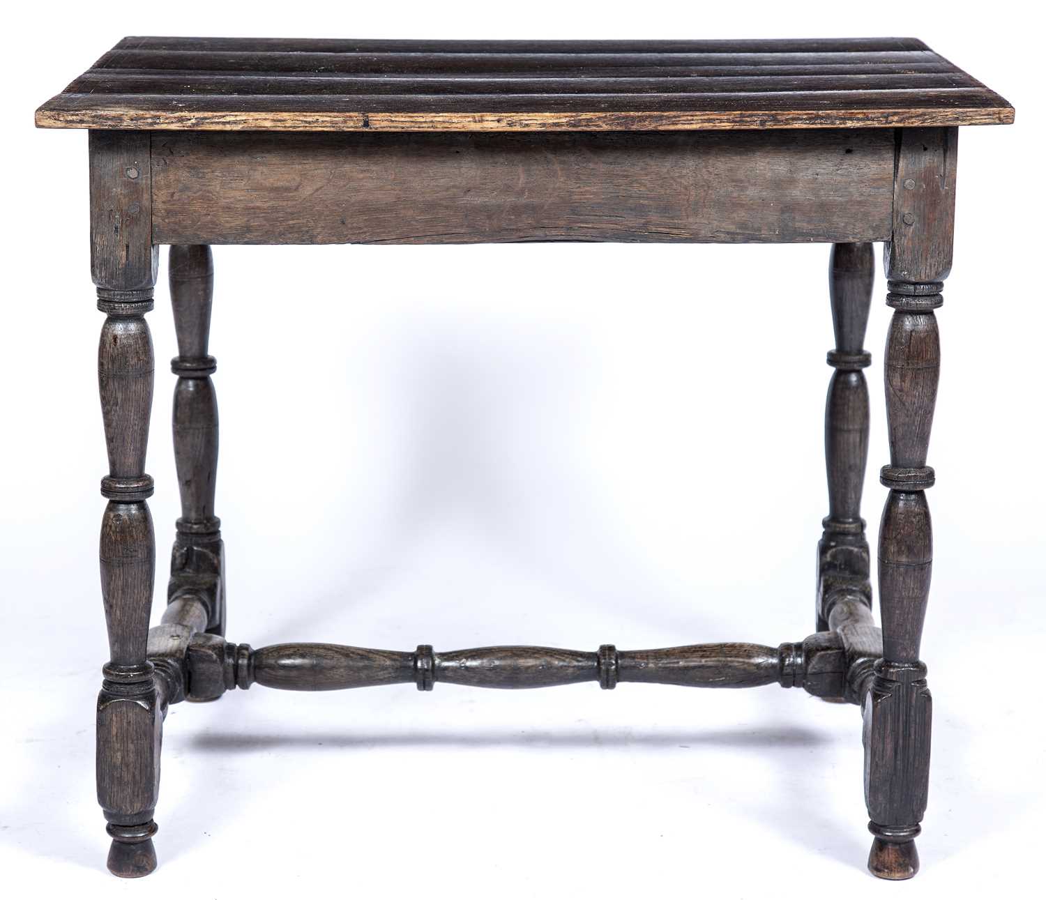 An 18th century oak side table with a single drawer and turned supports, 76cm wide x 59cm deep x - Image 5 of 6