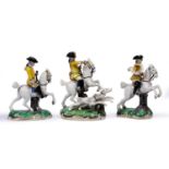 A group of three 20th century Royal Nymphenburg porcelain figurines from the yellow Frankenthal