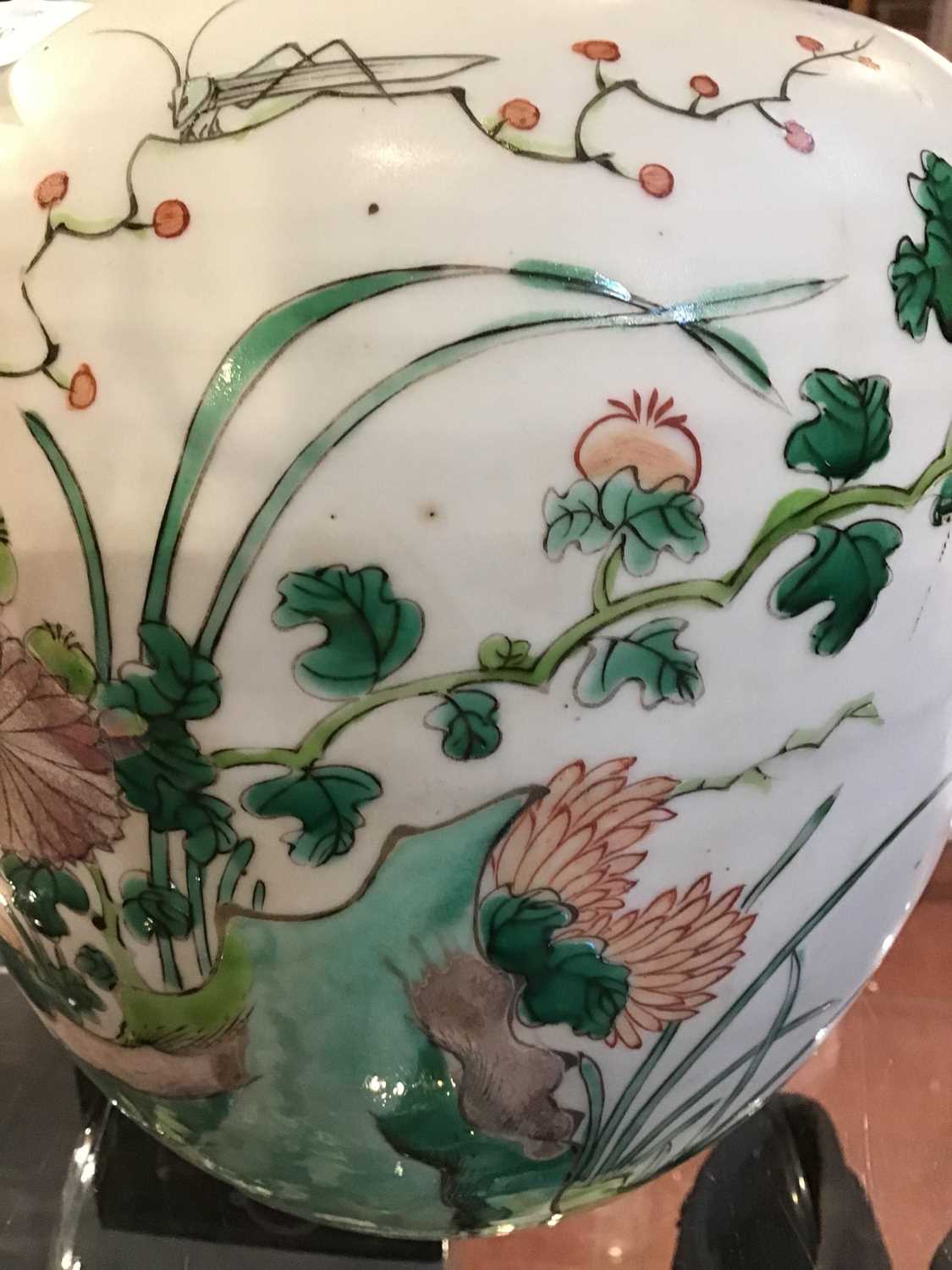 A 19th Century Chinese famille verte ginger jar 19cm diameter x 22cm highCover missing no cracks - Image 11 of 23