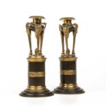 A pair of 19th century French second Empire Ormolu bronze candlesticks, 10cm diameter x 24cm