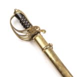 A REPLICA 1845 pattern British infantry officers sword with original brass scabbard the blade 83cm