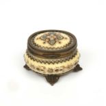 A 19th century continental porcelain and gilt metal oval box with enamelled decoration, 8cm wide x