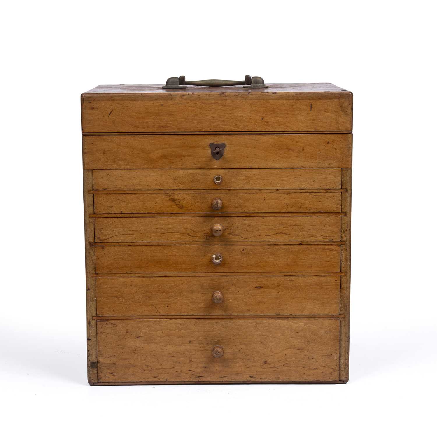 An early 20th century mahogany medical cabinet with a brass carrying handle, lifting top and six - Image 3 of 4